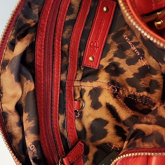 B MAKOWSKY Plushy Soft Red Leather Shoulder Bag with Gold Hardware Bottom Studs - Picture 13 of 16